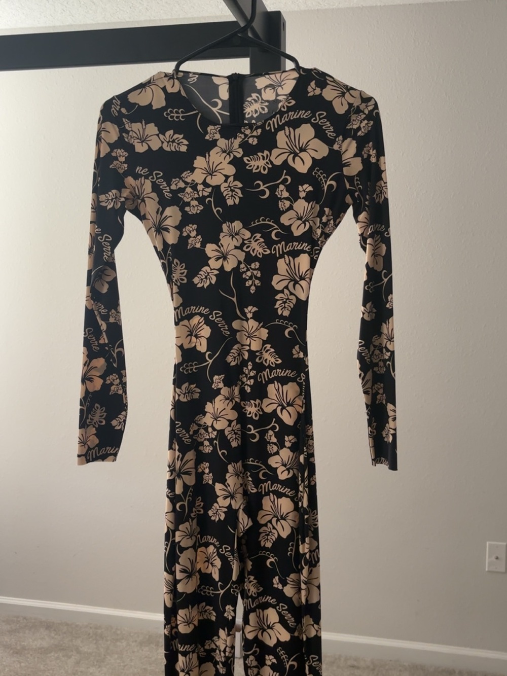 Floral Black & Beige Long-Sleeve Women’s Dress